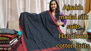 Ajrakh modal silk suit🌹 Applique handwork cotton suits 🌹pure cotton suits 🌹Kota doriya suit 🌹