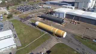 NASA SLS Rocket's Core Stage Rolled Out for Transport