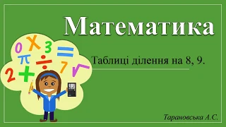 Таблиці множення чисел 8, 9. Таблиця ділення на 8,9.