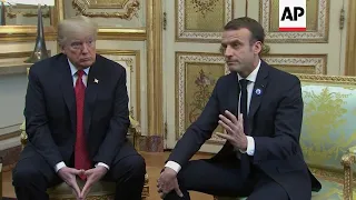 Presidents Trump and Macron comment ahead of talks at Elysee Palace