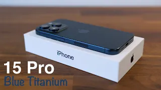 iPhone 15 Pro Blue Titanium Unboxing with Winter Blue Silicone Case