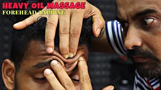 Heavy Oil Head Massage & Forehead Tapping | Body Massage & Spine Cracking | Neck Cracking | ASMR