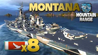 Battleship Montana on map Mountain Range, 8 ships destroyed - World of Warships