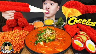 ASMR MUKBANG | CHEETOS RICE CAKE Tteokbokki, Fire Noodles, fried chicken recipe ! eating