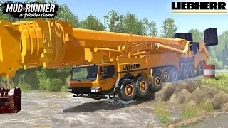 Spintires: MudRunner - LIEBHERR LTM  Giant Mobile Crane Driving Through Road Collapse
