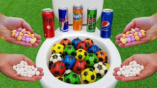 Football VS Coca Cola Zero, Red Bull, Fanta, Pepsi, Fruko and Fruity Mentos in the toilet