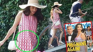 Pregnant Amal Clooney wears red mini dress with husband George and their twins, 5, on boat Italian