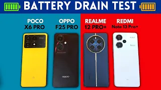 OPPO F25 Pro vs POCO X6 Pro vs Realme 12 Pro+ vs Realme 12 Pro+ | Full Battery Drain Test!