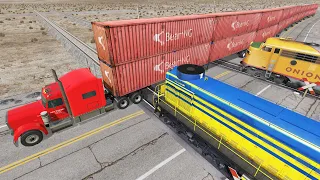 Long Giant Truck Accidents on Rail and Train is Coming #80 | BeamNG Drive