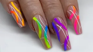 Watch Me Work: Neon Rainbow Ombre Acrylic & Gel Nail Design | SUPER EASY Abstract Gradient Nail Art