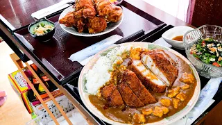 It's Large! 1 kg Fried Chicken Set Meal! Big Pork Cutlet Curry Rice! Popular Mass Eatery in Toyama!
