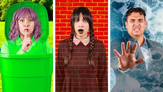 WEDNESDAY ADDAMS EXTREME HIDE AND SEEK | LAST TO BE FOUND WINS BY CRAFTY HACKS PLUS