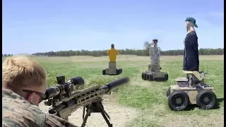 USMC Recon Sniper & Infantry engage moving robotic targets