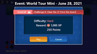 World Tour Mini Game #8 | June 28, 2021 Event | FreeCell Hard