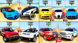 Monster Police Bugatti vs Chevrolet Camaro vs Toyota Land Cruiser vs Bugatti Chiron - GTA 5 Car Mods