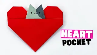 How to make ORIGAMI HEART [origami heart pocket with origami cat, rabbit and Pikachu]