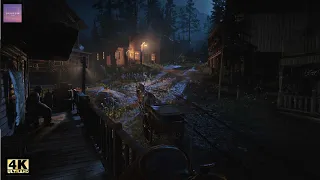 Walking in the Rain at Night in Red Dead Redemption 2 - Strawberry [ Relaxing Ambience - 4K Ultra ]