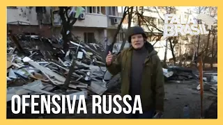 Roberto Cabrini mostra destruição provocada por nova ofensiva da Rússia contra Kiev