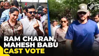 South Superstars Mahesh Babu, Ram Charan along with their wives cast vote in Hyderabad