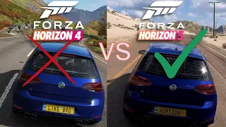Forza Horizon 5 vs 4 gameplay and engine sounds comparison Volkswagen Golf R