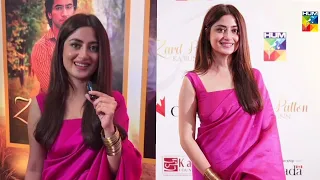 sajal ali and hamza sohail from the launch event of zard patton ka bunn drama