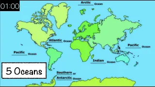 🔴 5 Oceans of the World on Earth Names. Five Seas Geography Map. Ocean Globe. History. English. 🔴