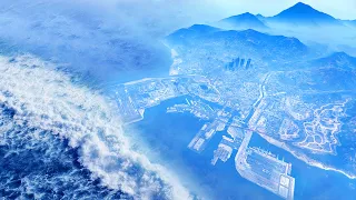 الطوفان العظيم وغرق سان أندرياس | GTA V World's Biggest Tsunami Flood