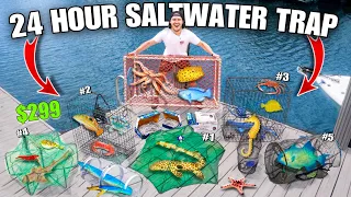 24 HOUR FISH TRAP CHALLENGE for SALTWATER POND!!