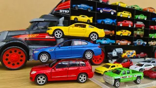 Car transporter with small cars metal from welly 4k