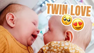 THE TWINS ARE STARTING TO INTERACT WITH EACH OTHER (so cute!)