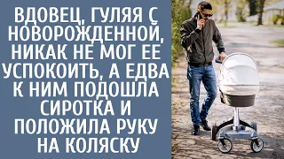 Вдовец гуляя с малышкой не мог ее успокоить, а едва к ним подошла сиротка и положила руку на коляску