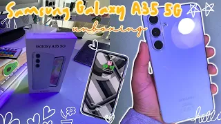 Samsung Galaxy A35 5G aesthetic unboxing (ice blue colour) + camera test