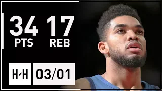 Karl-Anthony Towns Full Highlights Blazers vs Timberwolves (2018.03.01) - 34 Pts, 17 Reb, 3 Blks