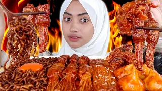 KOMPLIT‼️🥵 MUKBANG SAMYANG JJAJANG ENOKI BEEF ROLL FIRE CHICKEN DUMPLING | MUKBANG ASMR