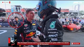 Max Verstappen furioso espera e increpa a Russell tras golpe al RB19 ante la mirada de Checo Pérez