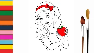 Snow white coloring page for kids | Disney princess Snow white coloring and learning English