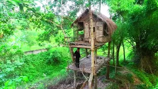 15 Days To Build A Tree House And Harvest Bamboo Shoots P1.The First Green House - Wild Green House