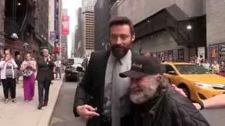 Hugh Jackman arriving at Letterman Show