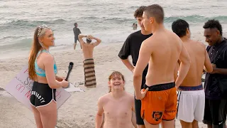 Teens TROLL vegan activist in beach debate