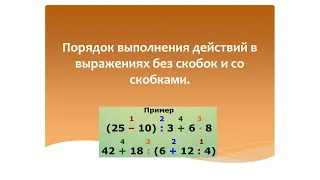 Порядок выполнения действий в выражениях без скобок и со скобками. Математика 3 класс.