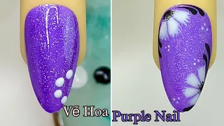 Purple Nail Art Step-by-Step For Beginner 💖Vẽ Hoa💅 New Nails Design 💝 New Nails