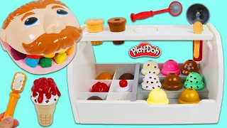 Feeding Mr. Play Doh Head Ice Cream Cone Scoops and Play Dough Desserts!