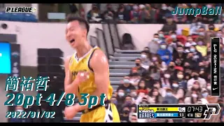 【P. LEAGUE+】簡祐哲 全場 20分 4/8 3pt Highlights 2022.01.02 新北國王 v.s 台北富邦勇士