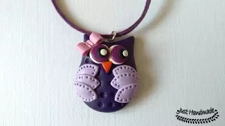 ~JustHandmade~ How to make a polymer clay cute OWL Pendant  - tutorial / DIY