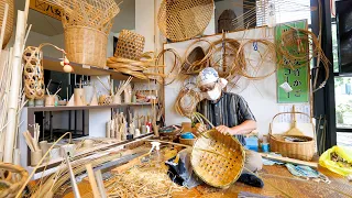 The process of making bamboo baskets. Japanese craftsmanship is astonishing. Cutting down bamboo.