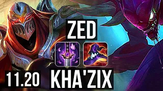 ZED vs KHA'ZIX (JUNGLE) | Rank 4 Zed, 12/1/6, Legendary, 1.0M mastery | EUW Challenger | v11.20