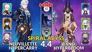 New 4.4 Spiral Abyss│Neuvillette Hypercarry & Cyno Hyperbloom | Floor 12 - 9 Stars | Genshin Impact