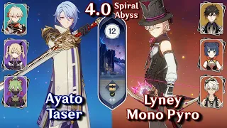 C0 Lyney Mono Pyro & C0 Ayato Taser | Spiral Abyss 4.0 - Floor 12 9 Stars | Genshin Impact 4.0