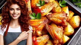 CRISPY Oven-Baked Chicken Wings and Potatoes