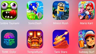 Zombie Tsunami,Sonic Dash,Mario Kart,TotM Color,Temple Run 2,Tank Stars,Subway Surfers,